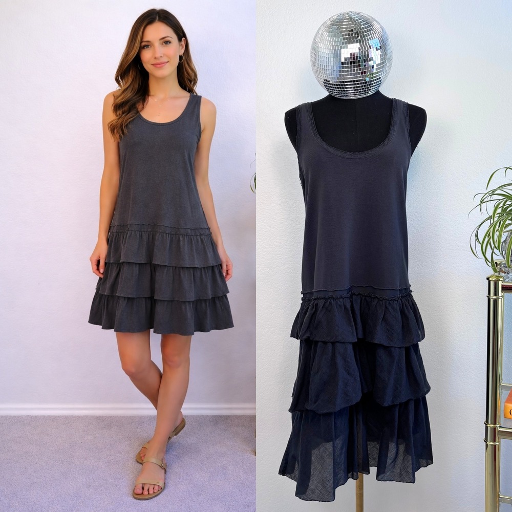 J.Crew Cotton Tiered Ruffle Tank BonBon Dress, Gray Women Sz Small Shabby Chic